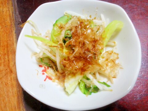 チンゲン菜とモヤシの酒蒸し【生姜風味でポン酢！】